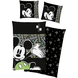 Disney Jugendbettwäsche Mickey Mouse MM, Schwarz, Textil, Cartoon, 135x200 cm, hautfreundlich, Schlaftextilien, Bettwäsche, Kinderbettwäsche