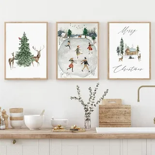 3er Premium Poster Set Weihnachten Winter Wandbilder Kunst Leinwandbilder, Ohne Rahmen Bilder Wanddeko Bild für Wohnzimmer Schlafzimmer Weihnachten Decor (21x30cm)