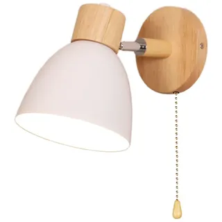 TPWEWRX Wandleuchte Lampen Beleuchtung mit Zipper auf Aus-Schalter, Nachttisch Macaron Wandlampe E27 Massivholzsockel Wandleuchten für Wohnzimmer Gang Kinderzimmer Kinderzimmer (White)