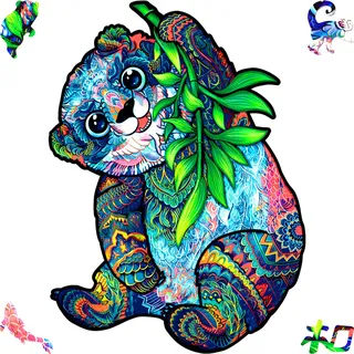 UNIDRAGON Holzpuzzle für Erwachsene - Serious Panda Puzzle - 215 Teile | Medium 25 x 33 cm - Einzigartig geformte Puzzleteile - Lasergeschnittenes Holz - Holzgeschenkbox