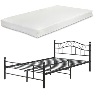en.casa Metallbett, »Florenz« 120x200 Schwarz mit Matratze schwarz 126 cm x 208 cm x 84.5 cm