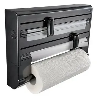 Leifheit Küchenrollenhalter Parat Black 87070, Kunststoff, Schneidabroller für Wand