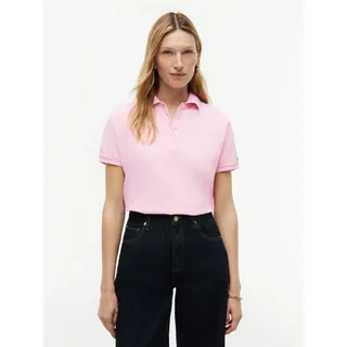 Poloshirt TOMMY HILFIGER "TH SCRIPT MODERN SS POLO", Damen, Gr. L (42/44), rosa (classic pink), Single Jersey, Obermaterial: 96% Baumwolle, 4% Elasthan, unifarben, regular fit normal, Rundhals, eingesetzt gerader Abschluss, Shirts, Baumwollmischung, Polokragen, kurze Knopfleiste
