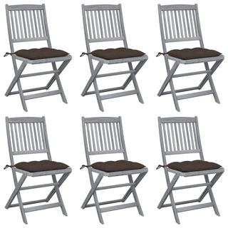 Gartensessel Esszimmerstühle| Klappbare Gartenstühle 6er Set mit Kissen Massivholz Akazie,im skandinavischen Stil