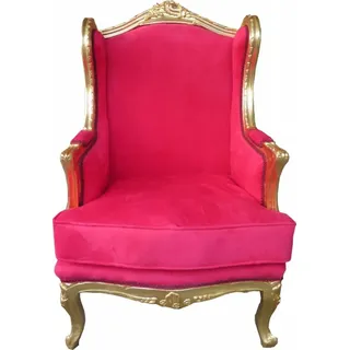 Casa Padrino Barock Lounge Thron Sessel Rot / Gold - Ohren Sessel - Ohrensessel Tron Stuhl