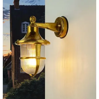 Maritime Außenleuchte Wand Messing IP64 rostfrei E14 Wandlampe Outdoor Garten Haus - Gold