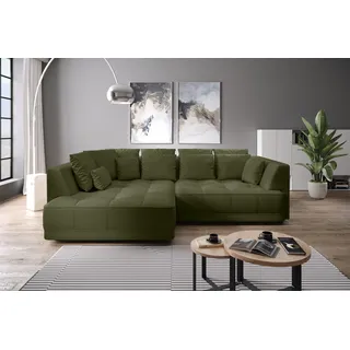 werk2 Ecksofa WERK2 "Tiga, Komfortsofa mit elekt. Auszugsfunktion, bequem, L-Form", grün, B:207cm H:72cm T:286cm, 100% Polyester, Sofas, Ecksofa, Pure Wohlfühlgarantie: Ausziehbare Sitztiefe, XXL-Ottomane & Kissen.