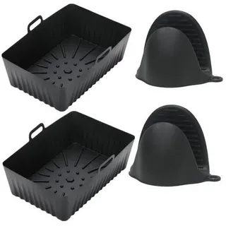 2er-Pack Behälter für Heißluftfritteusen mit Ofenhandschuhen aus Silikon Black
