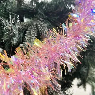 Kunjocy Rosa Regenbogen Weihnachten Lametta Girlande, 10m/32.8ft Metallic Lametta Weihnachtsdekoration Lametta für Weihnachtsbaum Dekor