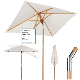 Sekey 200 × 150 cm Rechteckig Holz Sonnenschirm Marktschirm Gartenschirm Terrassenschirm Balkonschirm mit knickbar UV50+ Creme