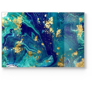 DEQORI Schneidebrett 'Marmor mit Goldakzent', Glas, Platte Frühstücksbrett Schneideplatte blau 30 cm x 20 cm