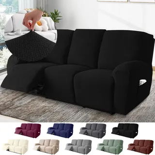 3-sitzer Sessel Überzug, Sesselbezuge Stretch Mit Taschen, All-inclusive Streifen-jacquard Sesselschoner Für Fernsehsessel Relaxsessel Sesselhusse (schwarz, 8-teilig)