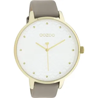 OOZOO Quarzuhr XXL Damenuhr C11037 – Goldfarbenes Gehäuse, Lederband Taupe, 48 mm