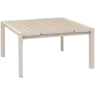 Hespéride – Ausziehbarer Gartentisch Evasion Beige – Quadratisch – 10 Sitzplätze – Rostfreies Aluminium in Holzoptik – Gartenmöbel mit Ausziehfunktion