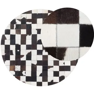 Beliani Kurzflor-Teppich, Schwarz, Fell, Kariert, Rund, 140x140 cm, Teppiche & Böden, Teppiche, Naturteppiche
