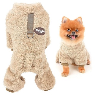 GelldG Hundepullover Haustier-Schlafanzug Sherpa-Fleece Jammies mit D-Ring für Hunde Katzen braun