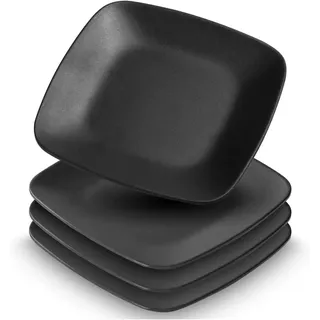 Set Mit 4 Schwarzen Serviertellern Aus Steingut, Rechteckige Dessertteller, Matt Schwarz, Spülmaschinenfest, Quadratische Dessertteller Für Fleisch, Sushi, Snacks, Salate
