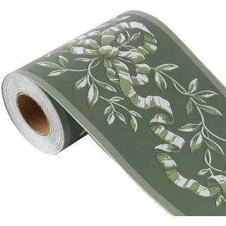 sourcing map Wandpapier-Bordüre, selbstklebende Wandverkleidung, PVC-Bodenränder, für Küche, Badezimmer, Schlafzimmer, Wanddekoration, Papier, Ast-Muster, grün, 10 cm x 10 m