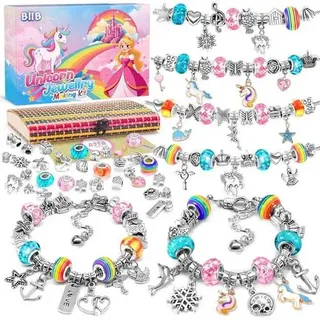 Geschenke Mädchen Bastelset Schmuck Kinder Armbänder Regenbogen-Mix