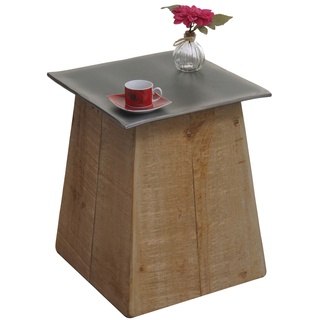 Beistelltisch MCW-L76b, Blumentisch Tisch, Industrial Massiv-Holz MVG-zertifiziert 45x36x36cm, natur mit Metall-Optik