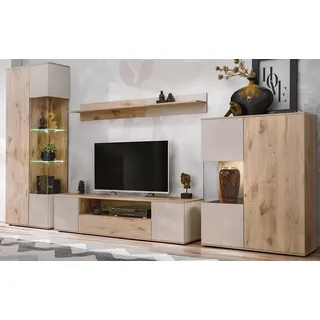 inn.furn WOHNWAND Eiche, Kaschmir 4-teilig 350 cm, Schrankwand inklusive Beleuchtung