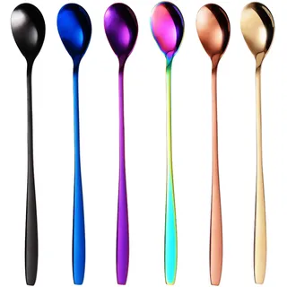 GRÄWE Latte Macchiato Löffel Set, Gold, 6-teilig, 22 cm, Lange Cocktaillöffel, Dessertlöffel, Eislöffel, Löffel für Eiskaffee, Edelstahl, spülmaschinengeeignet