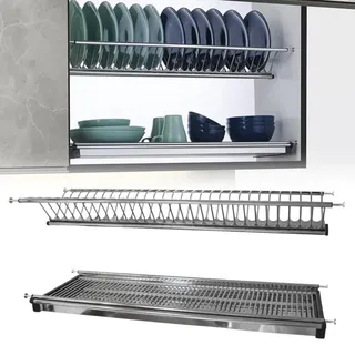 Evotrade Abtropfgestell aus Edelstahl mit verstellbaren Federn – für Wandmontage, Kit mit Tropfenauffang und Glashalter