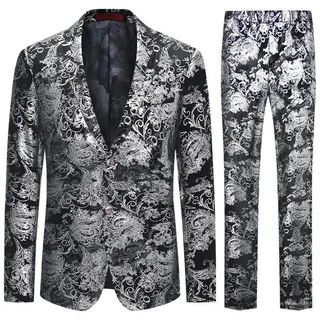 Allthemen Anzug (2 tlg) Herren Jacquard Partyanzug Smoking Regular Fit Anzug silberfarben 56