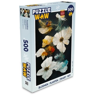 MuchoWow Puzzle Blumen - Pflanzen - Schwarz - Weiß, 500 Puzzleteile, Foto-Puzzle, Bilderrätsel, Puzzlespiele, Spielzeug bunt