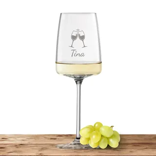 Zwiesel Glas Weißweinglas 363ml mit Namen oder Wunschtext graviert - Vivid Senses - personalisiertes Weinglas als Geschenk für Frauen und Männer - Motiv (ChinChin)
