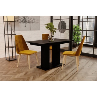Fun Möbel Säulen-Esstisch Esstisch Auszugstisch DANTE 130-170 x 80 cm in Matt oder Hochglanz schwarz