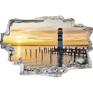 DesFoli Wandtattoo Leuchtturm am Meer - verschiedene Rahmentypen DW000091 Farbe Grauer Stein Querformat, Größe 90 cm x 60 cm