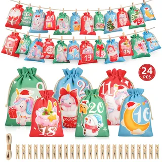WUQNGI 24 Adventskalender zum Befüllen,2025 Adventskalender Selber Befüllen Kinder, 2 Größen Tüten, Groß Säckchen,Weihnachtskalender zum Selbst Befüllen Stoff