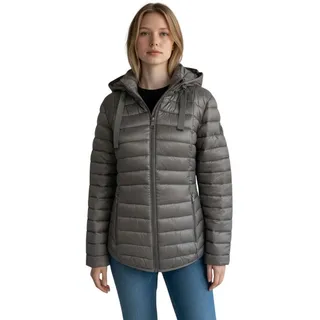 BLUE FLAME Steppjacke 60-282 leichte glänzende Winterjacke abnehmbare Kapuze, seitlich gesmoked grau 48