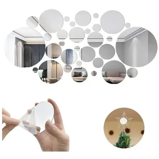 Kaket 3D-Wandtattoo 32 Stück Spiegel Wandaufkleber,Selbstklebend Wandspiegel Aufkleber, für Schlafzimmer Wohnzimmer silberfarben