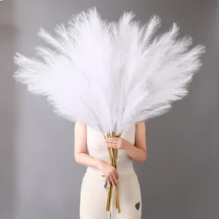 YiYa Pampasgras Kunstblumen Deko 6 Stück 113CM Groß Künstliches Trockenblumen Strauß für Büro Dekor Wohnzimmer Hochzeit Schlafzimmer (Weiß)