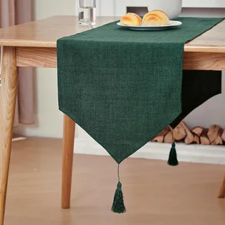 Tischläufer Tannengrün 35 x 240 cm modern Tischdeko Leinenoptik | Tischläufer outdoor Lotuseffekt Durchsichtiger Läufer Wasserabweisend Dekoration für Küche Weihnachten Geburtstag Hochzeit