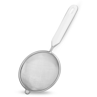 Fackelmann Sieb Ø 7 cm, Küchensieb aus Edelstahl, feinmaschiger Seiher mit Griffeinlage aus Kunststoff (Farbe: Weiß/Silber), Menge: 1 Stück