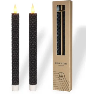 comforder Echtwachs LED Kerzen mit flackernder Flamme (2er Set), elektrische Stabkerzen mit Timerfunktion, Kerzen batteriebetrieben, Bienenwaben-Optik (Schwarz)