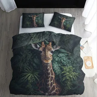 ZDABAOEC Giraffe Bettwäsche 135x200, Dschungel Bettbezug 2er Set, 110gsm Microfaser Wendebettwäsche mit Reißverschluss, 1 Kopfkissenbezug 80x80, Weich Kuschelig Bügelfrei