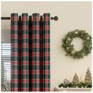 Jibenhome Vorhang Weihnachtsvorhänge Ösen Vorhang, Rot-Grün kariert Scheibengardine, (2 St), für Weihnachts-, Winterparty-Dekor, Heimtextilien grün|rot 132 cm x 241 cm
