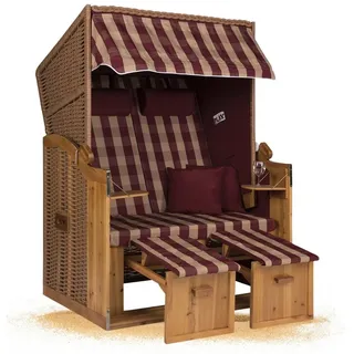 Strandkorb Hanse Strandkorb Ostsee XXL Volllieger - 2-Sitzer 120cm breit, ideal für Garten, Terrasse und Balkon (Rot Kariert, Zerlegt)