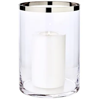EDZARD Windlicht Molly, Kerzenhalter aus mundgeblasenem Kristallglas mit Platinrand, Glas für Stumpenkerzen Höhe 25 cm, Durchmesser 18 cm