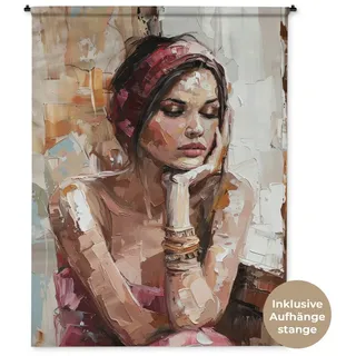MuchoWow Wandteppich Frau - Lackierung - Porträt - Modern bunt
