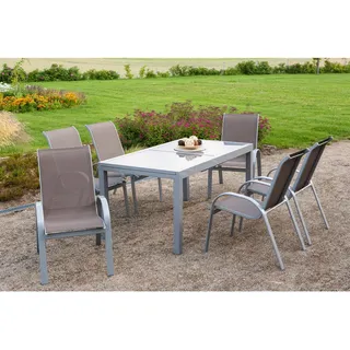 Merxx Amalfi Set 7-tlg. Tisch 200 x 90 cm inkl. Stapelsessel taupe