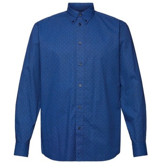 Esprit Langarmhemd Gemustertes Button-Down-Hemd, 100 % Baumwolle blau
