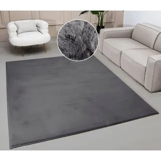 OTTO home Fellteppich Balu, Kunstfellteppich, Modern, Langflor Teppich, rechteckig, Höhe: 20 mm, Kaninchenfell-Haptik, kuschelig, weich, Wohnzimmer, Schlafzimmer grau 60 cm x 90 cm x 20 mm