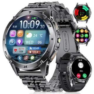LIGE Smartwatch Herren 1.43''AMOLED Touchscreen/530 mAh Akku Sportuhr Herren mit Taschenlampe/110+ Sportmodi,IP68 Wasserdicht Fitnessuhr mit 24/7 Herzfrequenz,Schlafmonitor für Android iOS