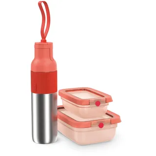 EMSA oneClick beYou, Travel Set, 100% Auslaufsicher, beYou Flip Bottle 0,7 L, Food Storage Container 0,5 L, 1,20 L, Orange, N3121550