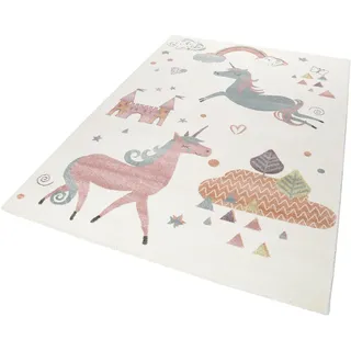 Esprit Kinderteppich Sunny Unicorn ESP-21974, rechteckig, Höhe: 13 mm, Einhorn, Schloss, Motiv, Kurzflor beige 200 cm x 290 cm x 13 mm